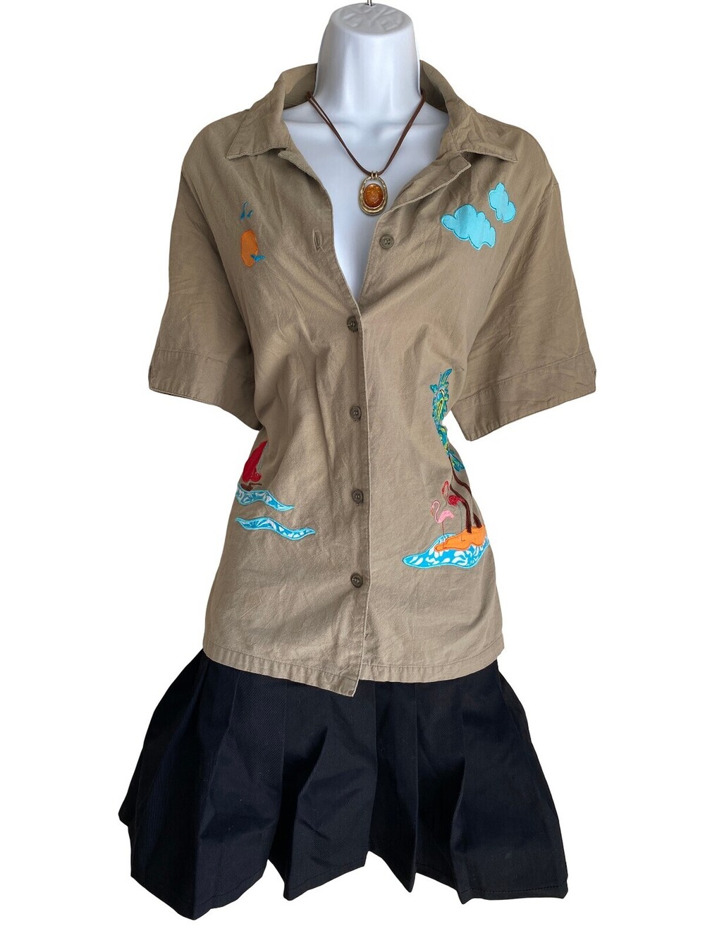 VTG Y2K White Stag Plus XL Button Up Embroidered Cotton Blouse Fall Kidcore
